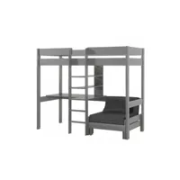 vipack lit mezzanine avec fauteuil et bureau gris 90x200 piolzb17