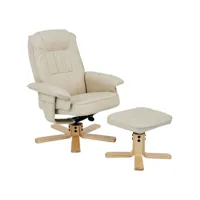 fauteuil de relaxation charly avec repose-pieds pouf siège pivotant dossier inclinable assise rembourrée relax, en synthétique beige