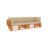 canapé fixe 2 places palette  canapé scandinave sofa et coussins pin imprégné de marron miel meuble pro frco13905