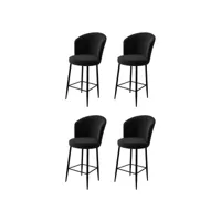 lot de 4 chaises de bar floranso velours et métal noir