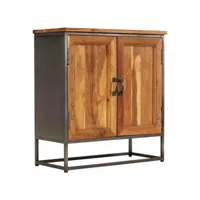 buffet bahut armoire console meuble de rangement teck recyclé et acier 70 cm marron helloshop26 4402120