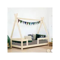lit tipi enfant avec barrière bois massif naturel vernis 120 x 190 cm #ds