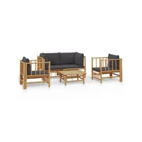 5 pcs salon de jardin - ensemble table et chaises de jardin avec coussins gris foncé bambou togp75717