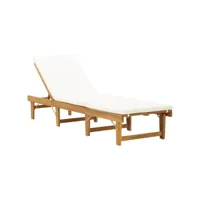 transat chaise longue bain de soleil lit de jardin terrasse meuble d'extérieur pliable coussin bois massif d'acacia blanc crème helloshop26 02_0012869