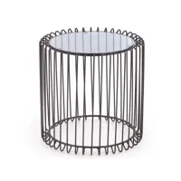 table basse ronde avec piètement cage en acier et plateau en verre fumé attila 139