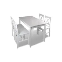 ensemble table salle à manger 108 cm salon en bois de pin avec 4 chaises blanc helloshop26 0902031