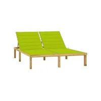 chaise longue double et coussins vert vif bois de pin imprégné 3