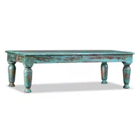 table basse rectangulaire bois massif recyclé bleu skyblue