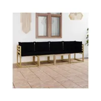 canapé fixe 4 places de jardin  sofa banquette de jardin avec coussins noir meuble pro frco18401