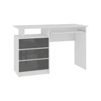 toska - bureau informatique - 135x77x60cm - grand plateau 3 tiroirs - bureau droit - blanc/gris laqué