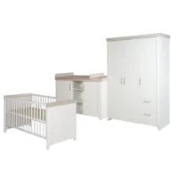 roba chambre bébé trio felicia - lit bébé évolutif 70 x 140 + commode à langer + armoire à 3 portes - blanc - effet bois