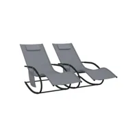 chaises longues à bascule 2 pcs gris acier et textilène