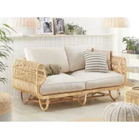 canapé de jardin 2 places en rotin clair avec coussins beiges dolcedo 250149