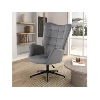 fauteuil scandinave chaise pivotant pour bureau salon chambre avec un revêtement en velours des accoudoirs rembourés, métal, gris, 70*80*100cm