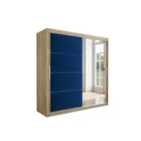 armoire de chambre tapila 2 sonoma/bleu 200 avec 2 portes coulissantes style contemporain penderie (tringle) avec étagères
