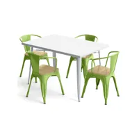 pack table de salle à manger et 4 chaises de salle à manger avec accoudoirs design industriel - nouvelle édition - bistrot stylix vert clair