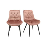 lot de 2 chaises capitonnées velours rose et pieds métal noir - stan