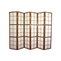 paravent japonais shoji en bois brun de 6 pans l261 x h178,6 cm
