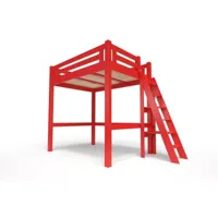 lit mezzanine adulte bois + échelle hauteur réglable alpage 140x200  rouge alpagech140-red
