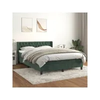 clicnbuy - lits & cadres de lit - lit à sommier tapissier et matelas vert foncé 140x190cm velours
