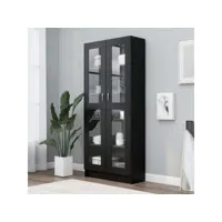 armoire à vitrine - bibliothèque étagère de rangement - style industriel noir 82,5x30,5x185,5 cm aggloméré meuble pro frco44260