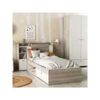 cadre de lit enfant 90x190-200 blanc mat-chêne clair - zily - l 124.5 x l 227 x h 90.5 cm