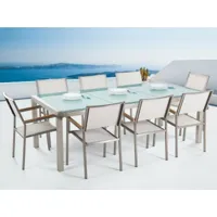 ensemble de jardin table en verre et 8 chaises blanches grosseto 60065