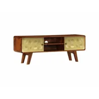 meuble télé buffet tv télévision design pratique bois de sesham massif 120 cm helloshop26 2502160