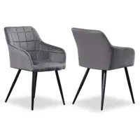 ensemble de 2 chaises de salle à manger camden - tapissées de velours avec pieds en métal - gris foncé