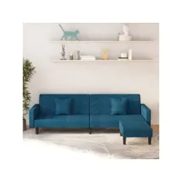 canapé-lit 2 places  canapé fixe canapé convertible  2 oreillers et repose-pied bleu velours meuble pro frco98605