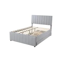 lit gigogne en lin 140x200cm avec 3 tiroirs et conception à rayures verticales,gris