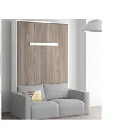lit escamotable vertical 140x200 avec canapé tissu kimber-coffrage noyer-façade chocolat-canapé beige