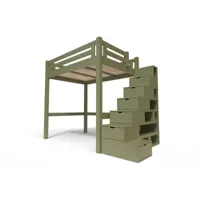 lit mezzanine adulte bois + escalier cube hauteur réglable alpage 140x200  taupe alpag140cub-t
