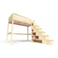 lit mezzanine bois avec escalier cube sylvia 90x200  brut cube90-b