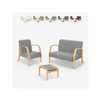 salon complet canapé scandinave bois et tissu fauteuil repose-pieds gyda modus sofà