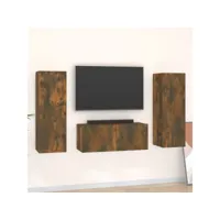 ensemble de meubles tv 3 pcs pour salon - banc tv chêne fumé bois d'ingénierie meuble pro frco45253