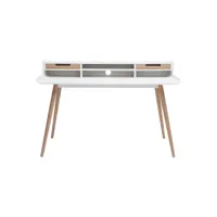 bureau avec rangements scandinave blanc et bois clair l140 cm opus