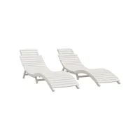lot de 2 transats chaise longue bain de soleil lit de jardin terrasse meuble d'extérieur blanc 184x55x64 cm bois massif d'acacia helloshop26 02_0012138