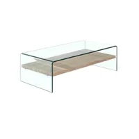 table basse en verre trempé avec étagère décor chêne - ice 67087231