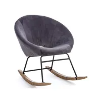 fauteuil à bascule en polyester effet velours gris foncé azur