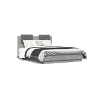 cadre de lit tête de lit et lumières led gris béton 120x190