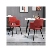 lot de 2 chaise de salle à manger fauteuil avec accoudoirs assise rembourrée en tissu pieds en métal pour cuisine salon chambre bureau, rouge