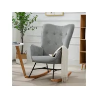 fauteuil à bascule allaitement scandinave chaise loisir et repos en tissu avec pieds en e' bois métal, gris