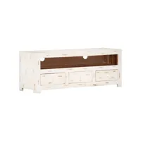 meuble tv  banc tv armoire de rangement bois massif d'acacia 110x30x40 cm blanc meuble pro frco81548
