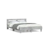 cadre de lit avec tête de lit gris béton 140x190