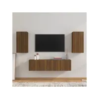 4 pcs ensemble de meubles tv - armoire télévision moderne  banc tv chêne marron bois d'ingénierie -neww49873
