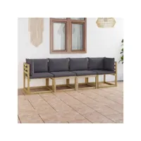 canapé fixe 4 places de jardin  sofa banquette de jardin avec coussins anthracite meuble pro frco99595