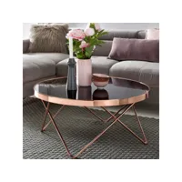 finebuy design table verre métal ø 82 cm noir  cuivre  table du canapé moderne  table basse en verre table  table de salon rond