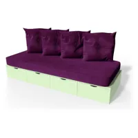 banquette cube 200 cm + futon + coussins  vert pastel banq200p-vp
