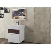 latija - ensemble de salle de bain -3 pcs - meuble à suspendre - vasque en porcelaine - marron